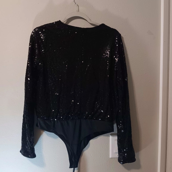 Black Sequin Wrap Bodysuit - Picture 4 of 14